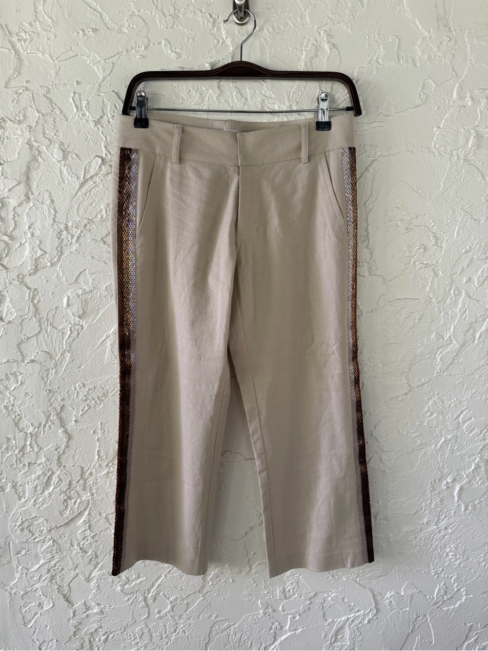 Cache Beige Capris with Beaded Side Trim Size 2